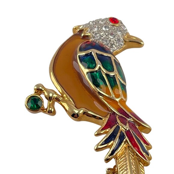 Premier Design Plique A Jour Enamel Rhinestone Parrot Pin Brooch - Picture 7 of 10